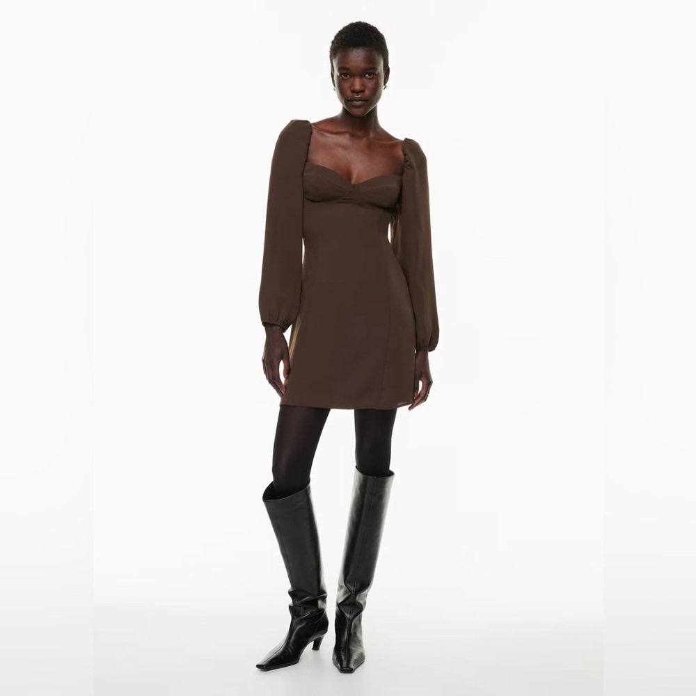 Wilfred | Novella Puff Sleeve Mini Dress Chocolate Brown Size 8 Aritzia